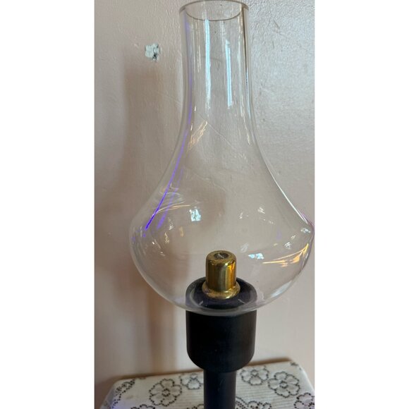 Vintage MCM Iron Spring Loaded Candle Holder Glass Shade - Picture 2 of 13